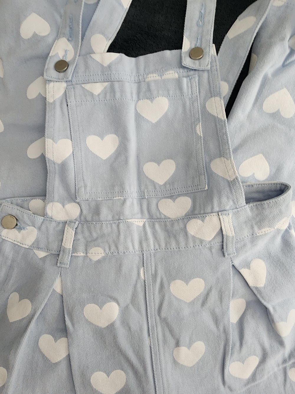 Cider Light Blue Heart-Print Jean Overalls
